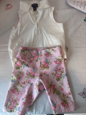 Polo by Ralph Lauren White Sleeveless Polo with Pink Floral Trim